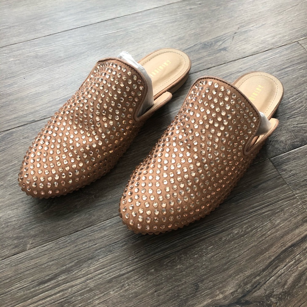Fashion Nova Champagne Rhinestone Mules
